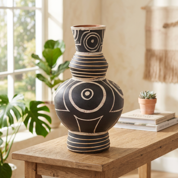 Βάζο terracotta black and white L g-n
